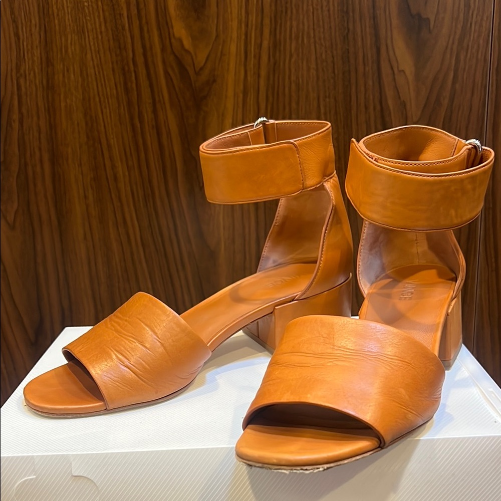 Vince Tan Leather Ankle Strap Sandals